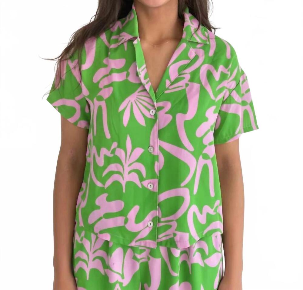 NEW ADRIENNE arden button down top in green/pink